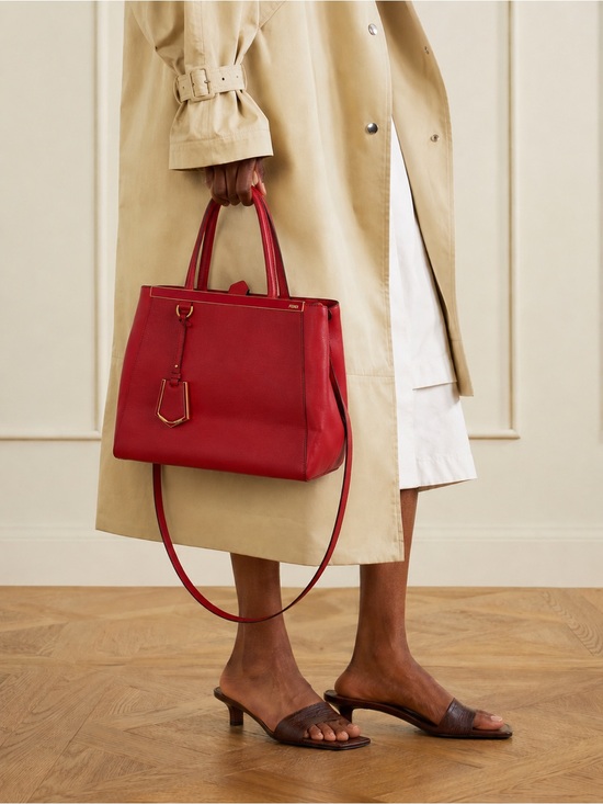 Fendi Handbags - Fendi 2Jours Elite Vitello Leather Tote Bag Rosso Fiamma Red Medium